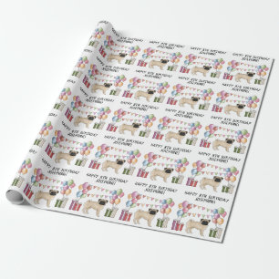 Papel De Presente Cachorro Pug Cor de Veado Colorido Pastel Feliz An