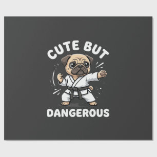 Papel De Presente Cachorro Pug de Karatê Fofo Mas Perigoso
