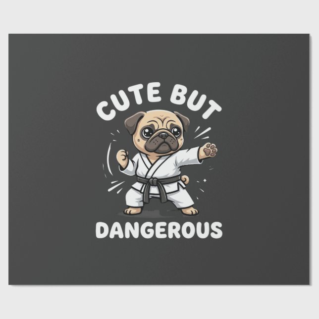 Papel De Presente Cachorro Pug de Karatê Fofo Mas Perigoso (Aberto)