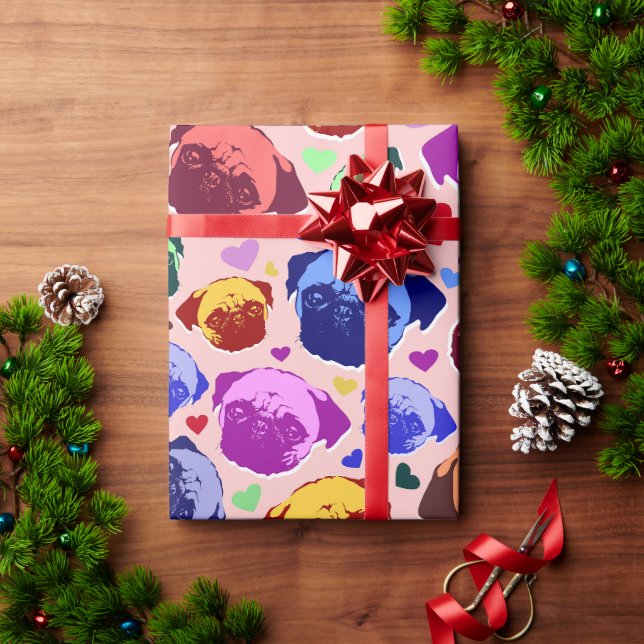 Papel De Presente Cachorro Pug Filhote PopArt Estilo Retro (Presente de Natal)