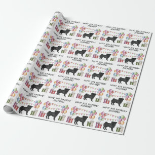 Papel De Presente Cachorro Pug Preto Colorido Pastel Feliz Aniversár