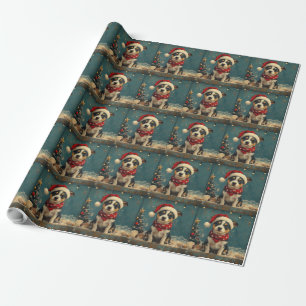 Papel De Presente Cachorro Rat Terrier Natal Vintage Praia