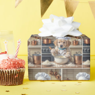 Papel De Presente Cachorro Retriever Dourado Chef Assado
