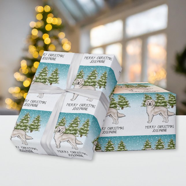 Papel De Presente Cachorro Retriever Dourado Creme Natal Texto Perso (Criador carregado)