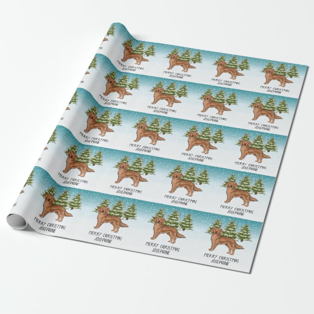 Papel De Presente Cachorro Retriever Dourado Vermelho Natal Texto Pe (Desenrolado)