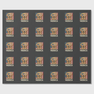 Papel De Presente Cachorro Retriever Vintage 'Merica Bandeira