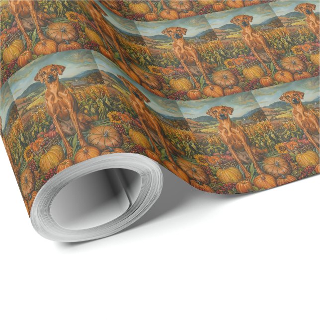 Papel De Presente Cachorro Ridgeback Rodeziano Colheita de Outono Aç (Ponta do rolo)