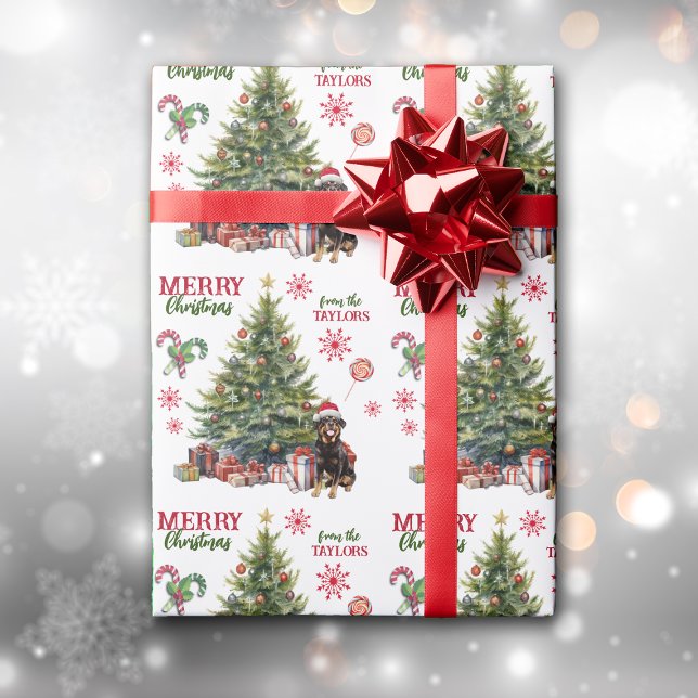Papel De Presente Cachorro Rottweiler debaixo da árvore de Natal (Criador carregado)