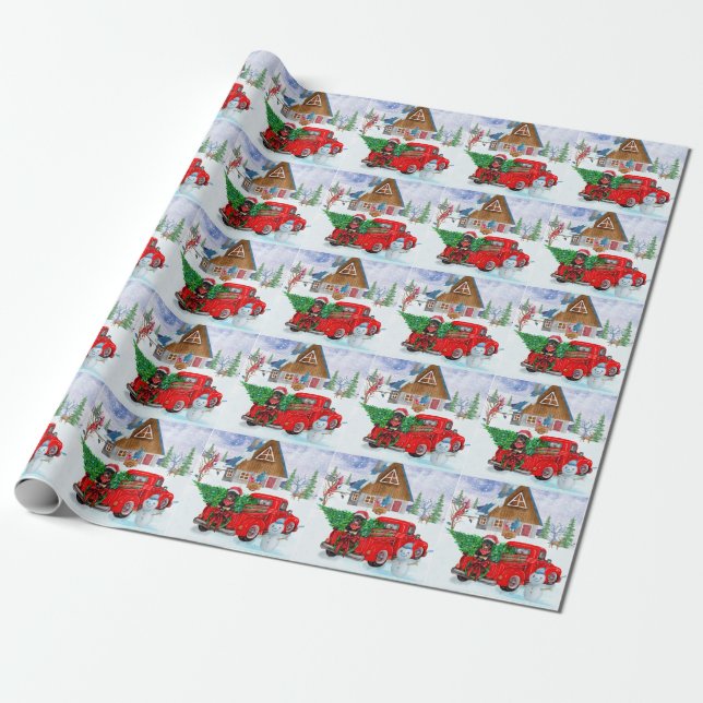 Papel De Presente Cachorro Rottweiler em Caminhão de Entrega de Nata (Desenrolado)