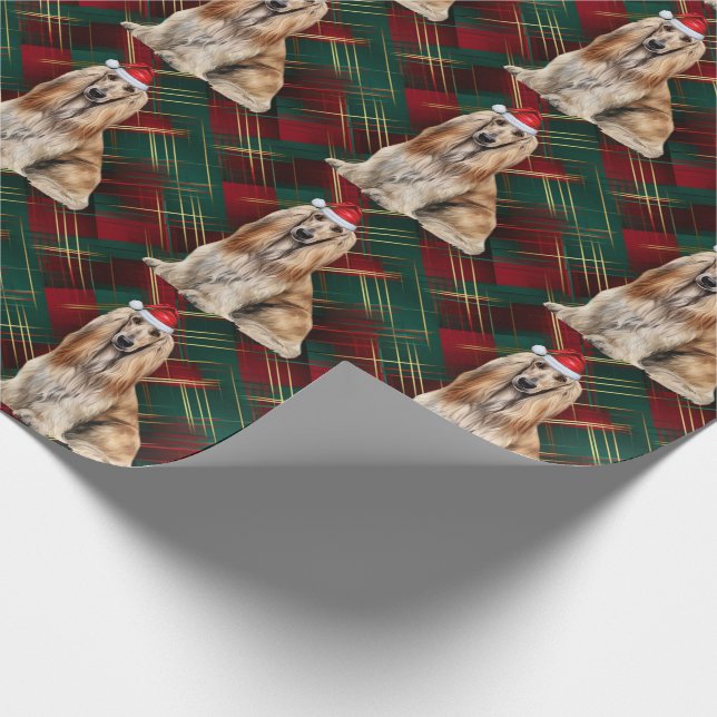 Papel De Presente Cachorro Santa Plaid Natal Festa Afegão (Ponta)