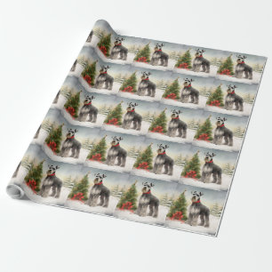 Papel De Presente Cachorro Schnauzer na Neve Natal