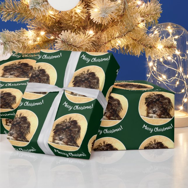 Papel De Presente Cachorro Schnoodle Verde (Feriados)