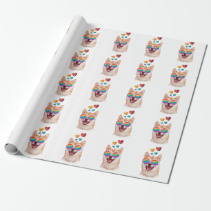 Papel De Presente Cachorro Shiba Inu com Corações Dia dos Namorados