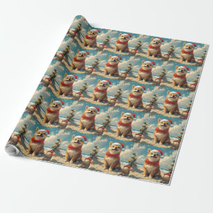 Papel De Presente Cachorro Shiba Inu Natal Praia Vintage