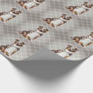 Papel De Presente Cachorro Stylish Australian Shepherd e Xadrez