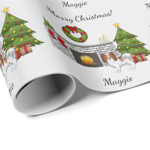 Papel De Presente Cachorro Vermelho E Branco Cachorro Numa Sala De N