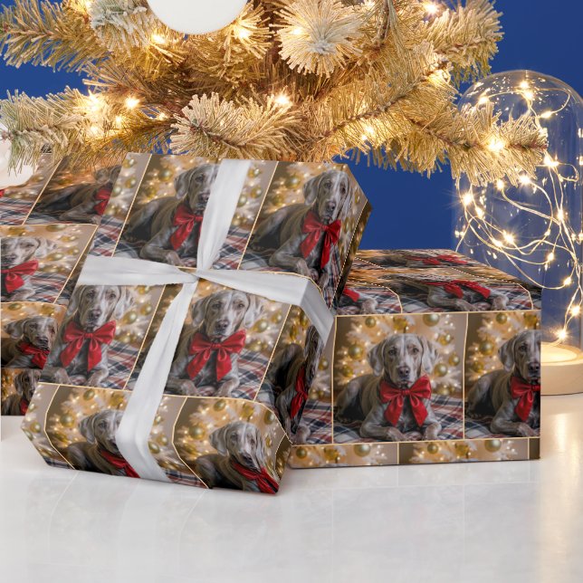 Papel De Presente Cachorro Weimaraner de Natal Com Laço Vermelho (Feriados)