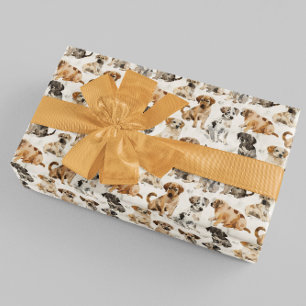 Papel De Presente Cachorros Adoráveis em Aquarela