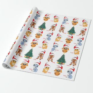 Papel De Presente Cachorros bonitos de papel embrulhado de Natal