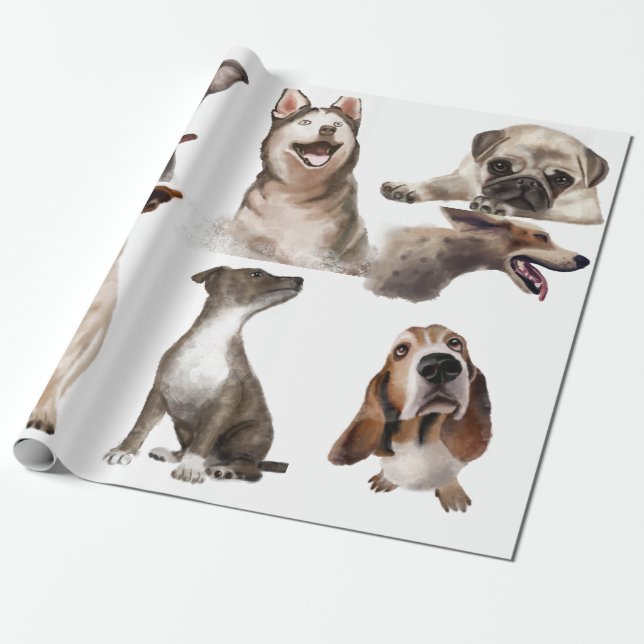 Papel De Presente Cachorros de Aquarela Vibes Sistivos (Desenrolado)