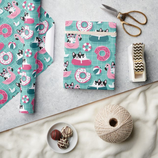 Papel De Presente Cachorros Engraçados No Praia Flamingos (Artesanato)