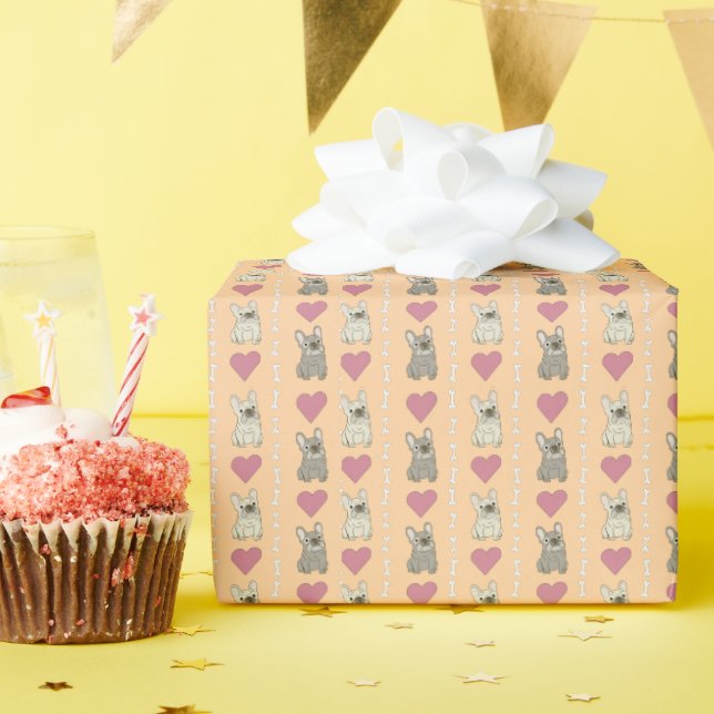 Papel De Presente Cachorros fofos, ossos e corações (Festa de aniversário)