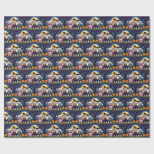 Papel De Presente Cachorros Malteses Pumpkin Halloween Engraçado (Aberto)