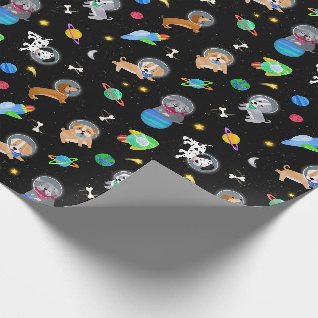 Papel De Presente Cachorros No Espaço Aquarela Cães Astronautas (Ponta)