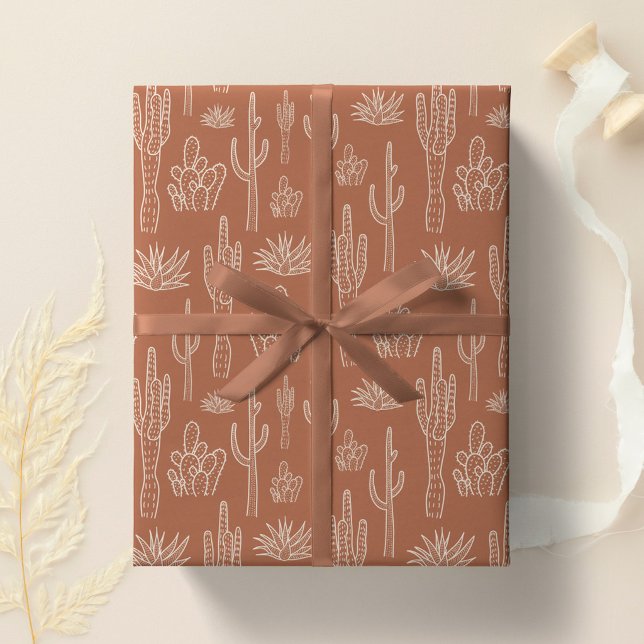 Papel De Presente Cacto Boho Ocidental Sul Neutro Quente Argila (Criador carregado)