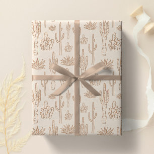Papel De Presente Cacto Boho Oeste Sul Deserto Quente Neutro