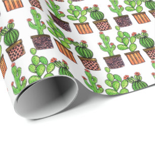 Papel De Presente Cacto bonito da aguarela em uns potes