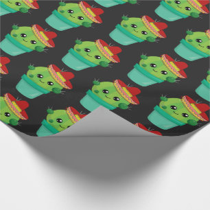 Papel De Presente Cacto bonito em um Sombrero que está em um pote d