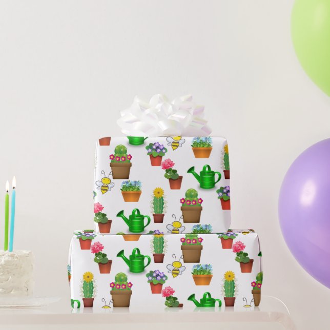 Papel De Presente Cacto de jardinagem suculento e plantas em vasos  (Presentes para festas)