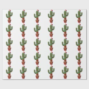 Papel De Presente Cacto de Natal Usando um Chapéu de Papai Noel Plan