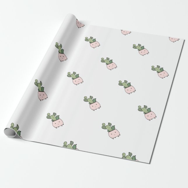 Papel De Presente Cacto de sorriso do Succulent no flowerpot (Desenrolado)