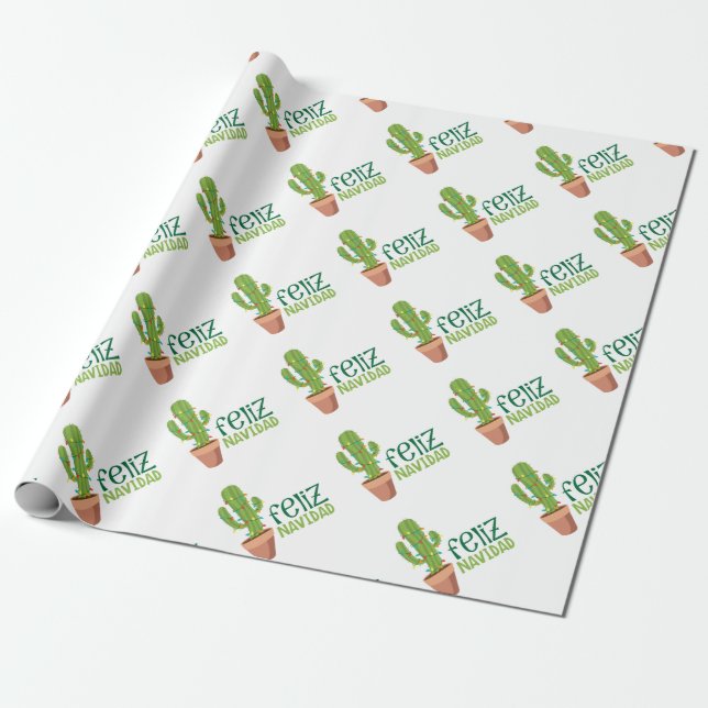 Papel De Presente Cacto Feliz Navidad (Desenrolado)