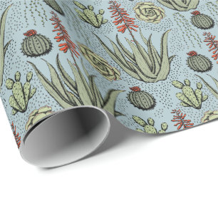 Papel De Presente Cacto Suculento Aloe Vera Azul Francês