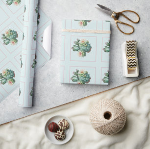 Papel De Presente Cacto Suculento Turquesa