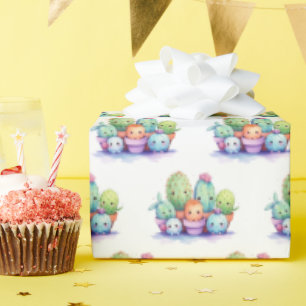 Papel De Presente Cactos Aquarela Em Branco