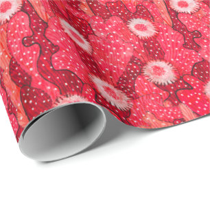 Papel De Presente Cactos Camouflage, Padrão Floral, Morango Vermelh