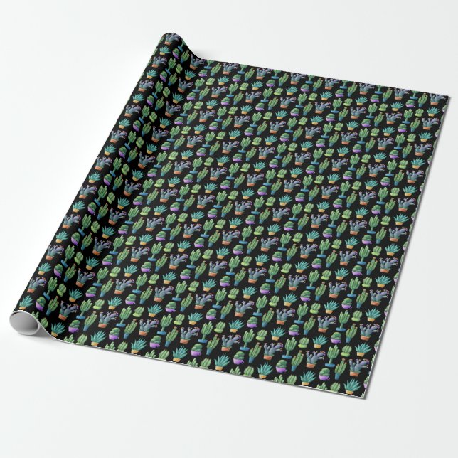 Papel De Presente Cactos coloridos: Design Whimsical Seamless. (Desenrolado)