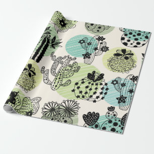 Papel De Presente Cactos florescentes bonitos. Padrão sem soldadura