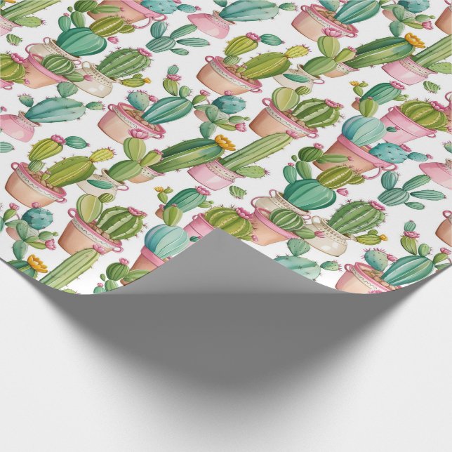 Papel De Presente Cactos Modernos Cortes Padrão (Ponta)