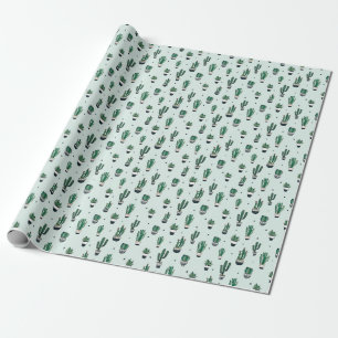 Papel De Presente Cactos-suculentes, padrão sem costura desenhado à