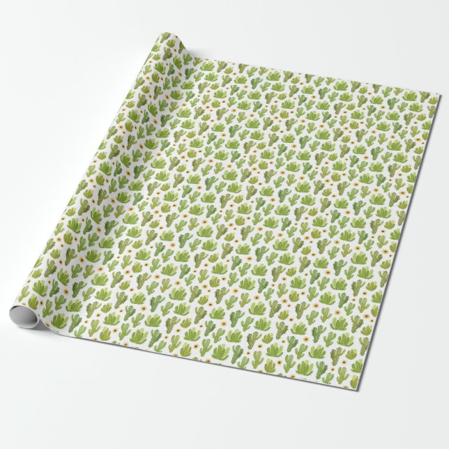 Papel De Presente Cactus do Deserto Verde: Sem Costura (Desenrolado)