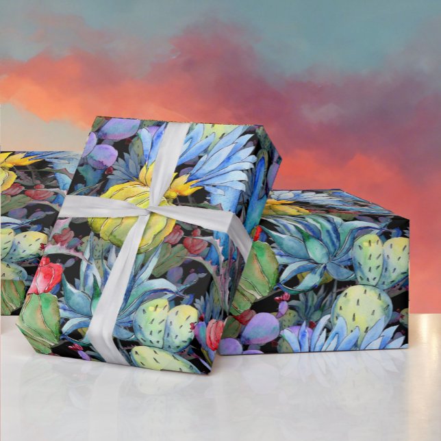 Papel De Presente Cactus e Succults Vibram a Aquarela Sudoeste (Criador carregado)