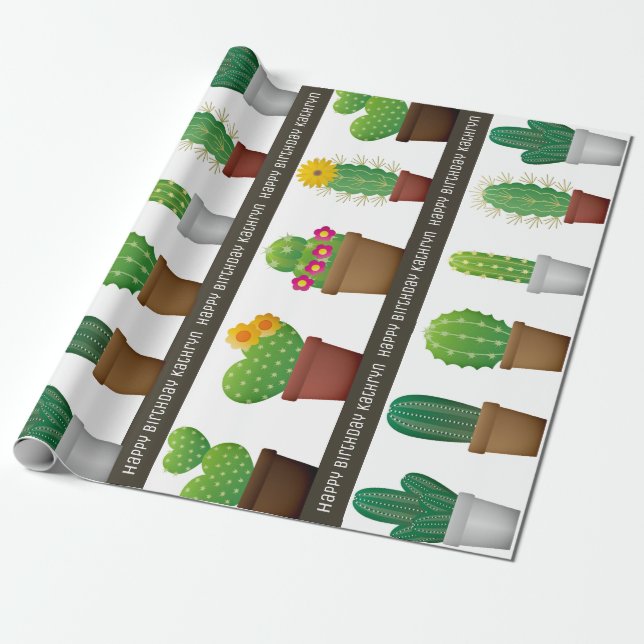 Papel De Presente Cactus Personalizado (Desenrolado)