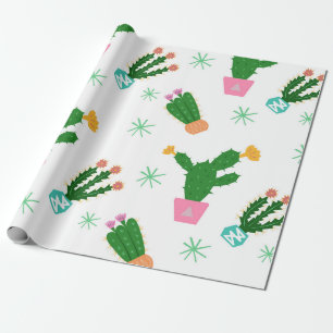 Papel De Presente Cactus, sem costura, padrão de vindima, orname rep
