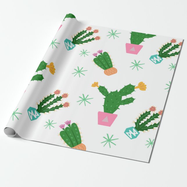 Papel De Presente Cactus, sem costura, padrão de vindima, orname rep (Desenrolado)