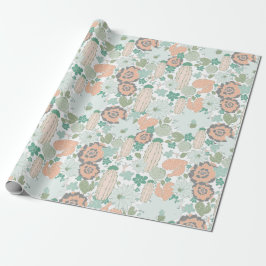 Papel De Presente Cactus Succulent Coral Green